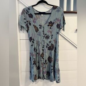 Blue and Purple Floral Button-Up Dress (M)